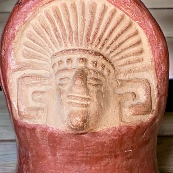 Vintage Mayan Inca Aztek Warrior Pottery Decorative Pitcher Vase - Picture 5 of 6